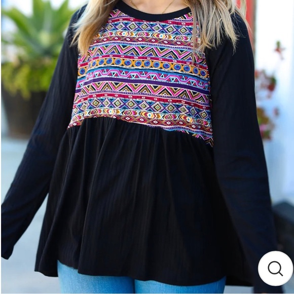 NEW Haptics BLACK RIB RAGLAN AZTEC BABYDOLL LONG SLEEVE TOP SIZE S, M, L - Picture 8 of 8